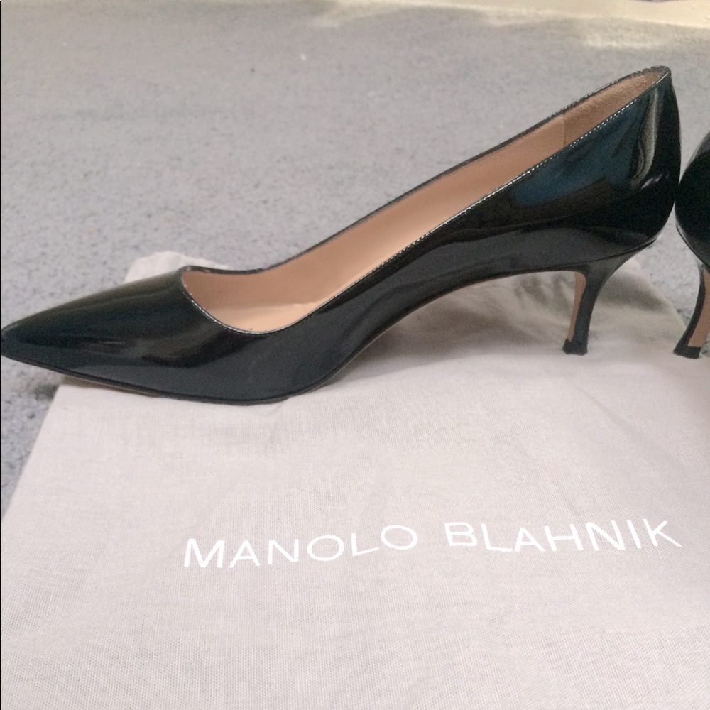 Manolo Blahnik Kitten Heel Patent Leather Pumps